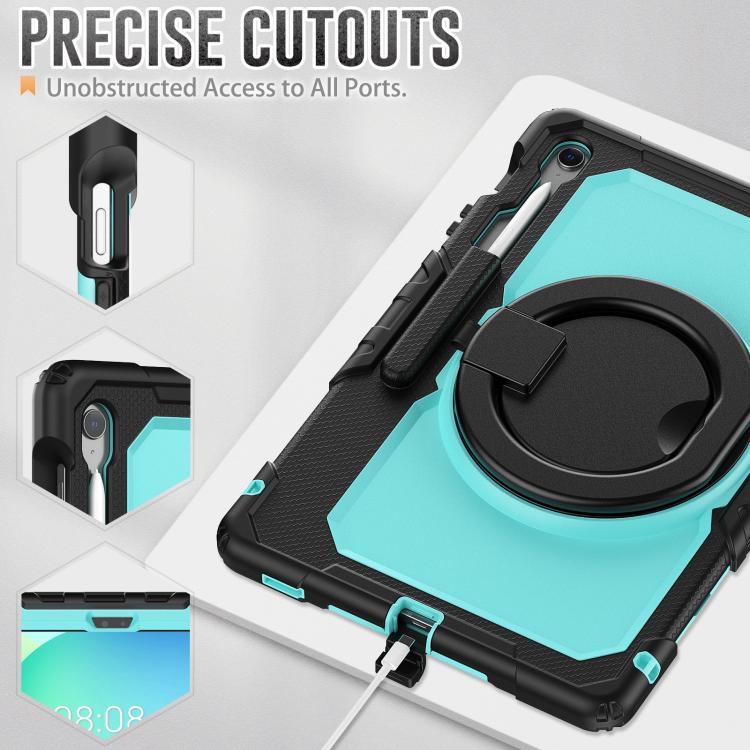 For Samsung Galaxy Tab S10 FE+ D Type Silicone Hybrid PC Tablet Case with Handle Holder(Light Blue PC) by bashfashion