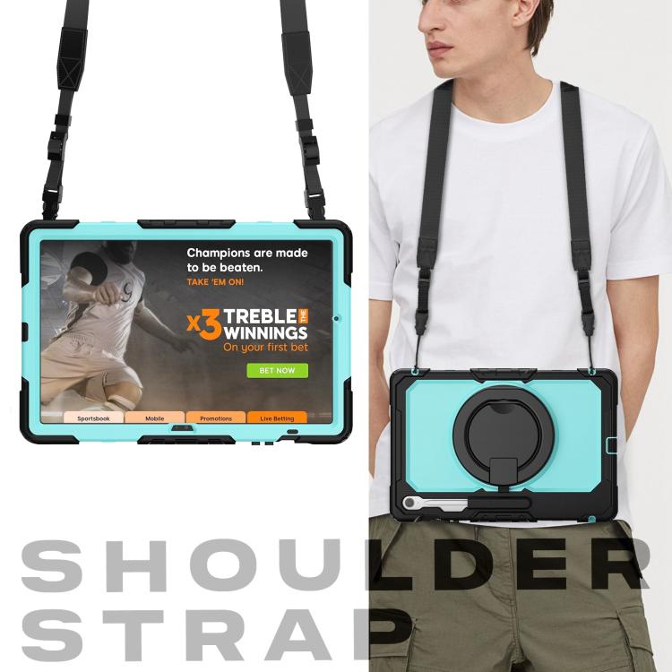 For Samsung Galaxy Tab S10 FE+ D Type Silicone Hybrid PC Tablet Case with Handle Holder(Light Blue PC) by bashfashion