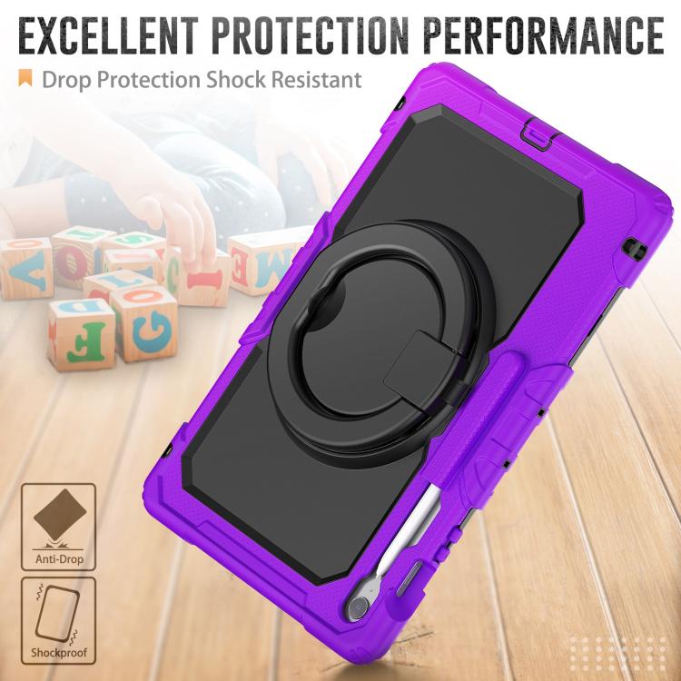 For Samsung Galaxy Tab S10 FE+ D Type Silicone Hybrid PC Tablet Case with Handle Holder(Purple) by bashfashion