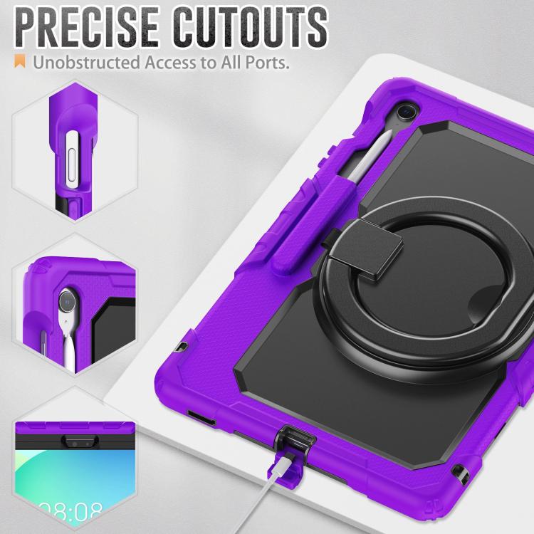 For Samsung Galaxy Tab S10 FE+ D Type Silicone Hybrid PC Tablet Case with Handle Holder(Purple) by bashfashion