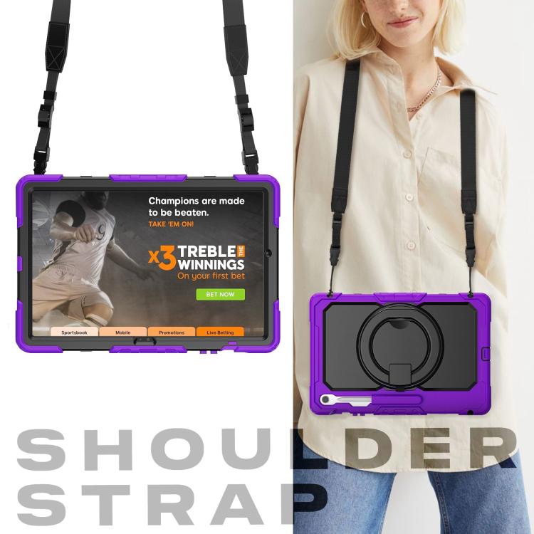 For Samsung Galaxy Tab S10 FE+ D Type Silicone Hybrid PC Tablet Case with Handle Holder(Purple) by bashfashion