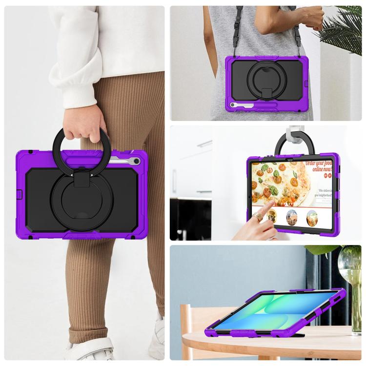 For Samsung Galaxy Tab S10 FE+ D Type Silicone Hybrid PC Tablet Case with Handle Holder(Purple) by bashfashion