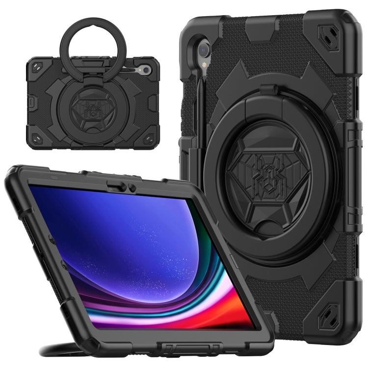 For Samsung Galaxy Tab S9 Spider Rotation Handle Silicone Hybrid PC Tablet Case(Black) by bashfashion
