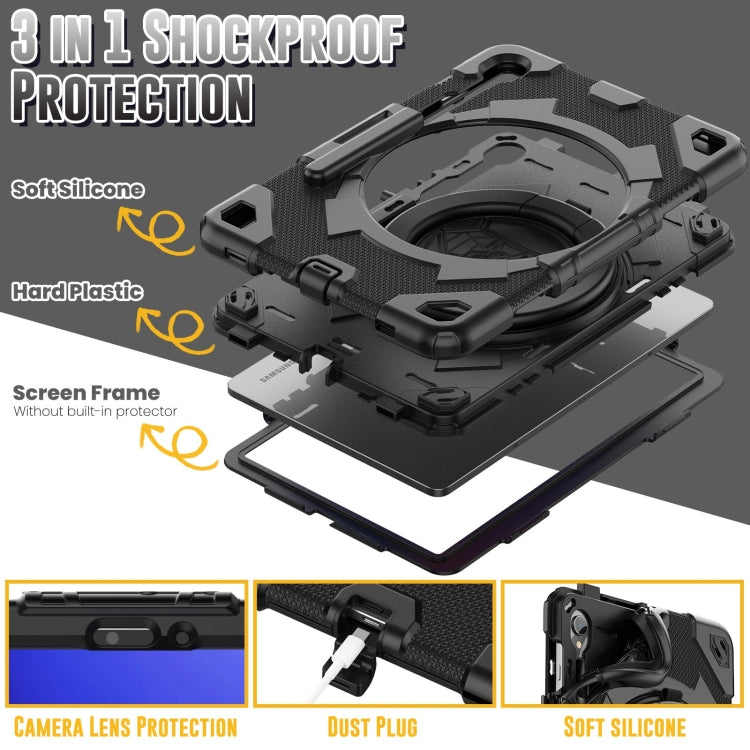 For Samsung Galaxy Tab S9 Spider Rotation Handle Silicone Hybrid PC Tablet Case(Black) by bashfashion