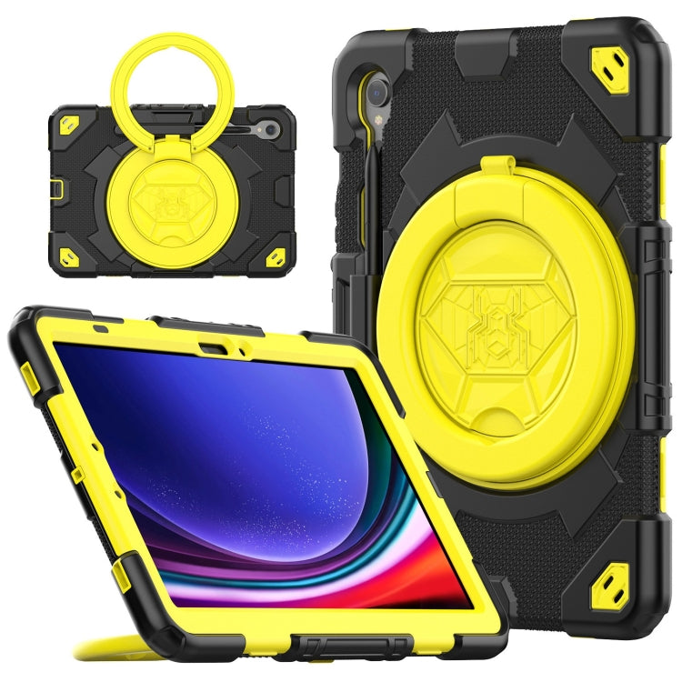 For Samsung Galaxy Tab S9 Spider Rotation Handle Silicone Hybrid PC Tablet Case(Black Yellow) by bashfashion