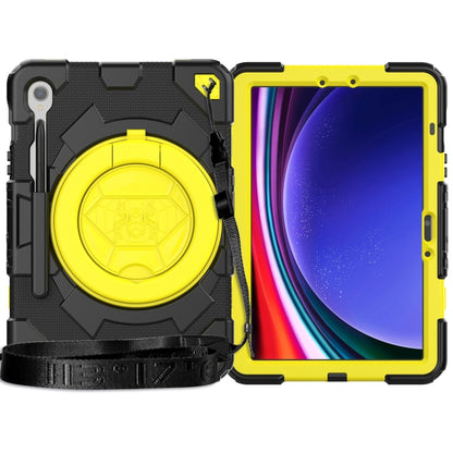 For Samsung Galaxy Tab S9 Spider Rotation Handle Silicone Hybrid PC Tablet Case(Black Yellow) by bashfashion