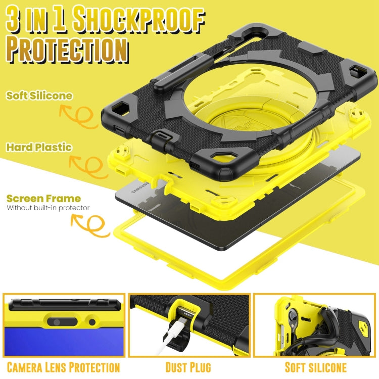 For Samsung Galaxy Tab S9 Spider Rotation Handle Silicone Hybrid PC Tablet Case(Black Yellow) by bashfashion