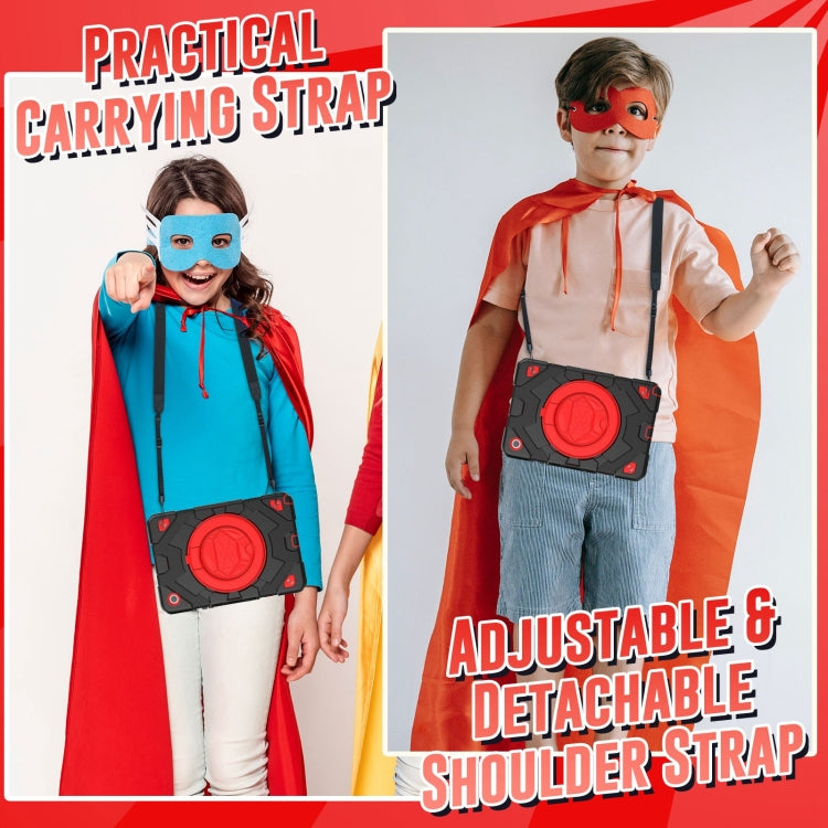 For Samsung Galaxy Tab A11+ / A9+ Spider Rotation Handle Silicone Hybrid PC Tablet Case(Black Red) by bashfashion