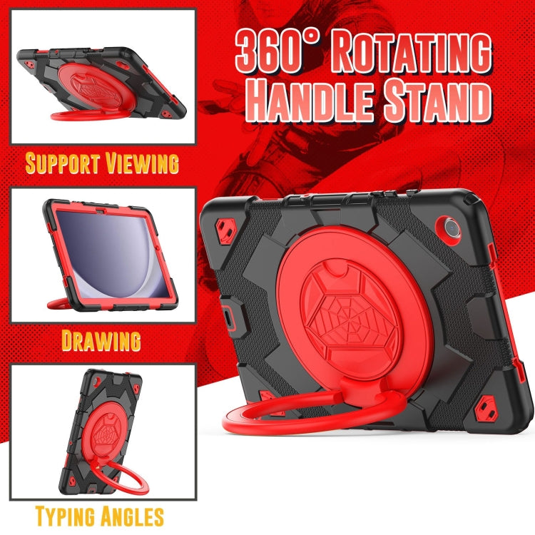 For Samsung Galaxy Tab A11+ / A9+ Spider Rotation Handle Silicone Hybrid PC Tablet Case(Black Red) by bashfashion