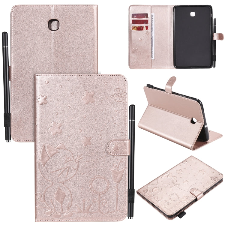 For Samsung Galaxy Tab A8.0 (2018) T387 Cat Bee Embossing Pattern Shockproof Table PC Protective Horizontal Flip Leather Case with Holder & Card Slots & Wallet & Pen Slot(Rose Gold) by bashfashion