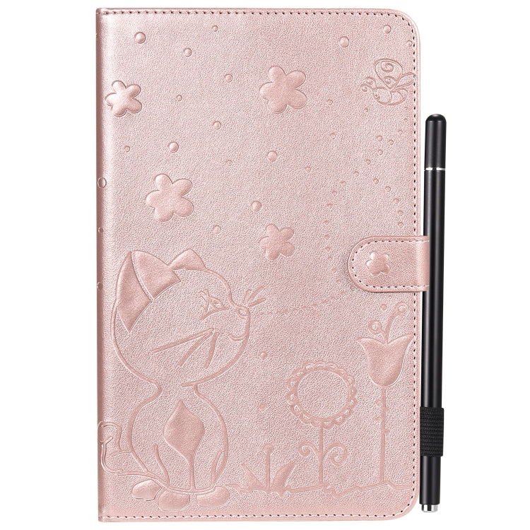 For Samsung Galaxy Tab A8.0 (2018) T387 Cat Bee Embossing Pattern Shockproof Table PC Protective Horizontal Flip Leather Case with Holder & Card Slots & Wallet & Pen Slot(Rose Gold) by bashfashion