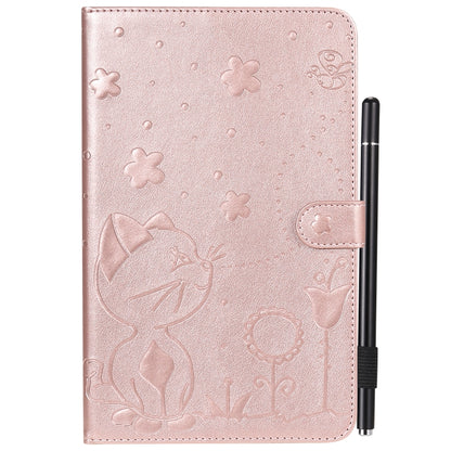 For Samsung Galaxy Tab A8.0 (2018) T387 Cat Bee Embossing Pattern Shockproof Table PC Protective Horizontal Flip Leather Case with Holder & Card Slots & Wallet & Pen Slot(Rose Gold) by bashfashion