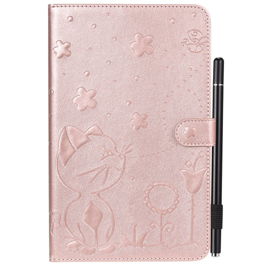 For Samsung Galaxy Tab A8.0 (2018) T387 Cat Bee Embossing Pattern Shockproof Table PC Protective Horizontal Flip Leather Case with Holder & Card Slots & Wallet & Pen Slot(Rose Gold) by bashfashion