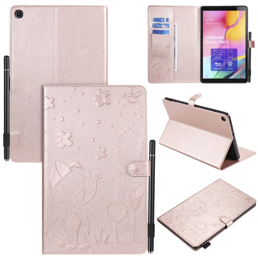 For Samsung Galaxy Tab A10.1 (2019) T510 Cat Bee Embossing Pattern Shockproof Table PC Protective Horizontal Flip Leather Case with Holder & Card Slots & Wallet & Pen Slot(Rose Gold) by bashfashion