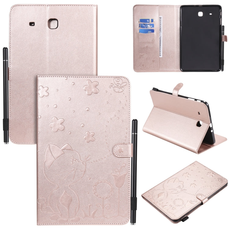 For Samsung Galaxy Tab E9.6 T560 Cat Bee Embossing Pattern Shockproof Table PC Protective Horizontal Flip Leather Case with Holder & Card Slots & Wallet & Pen Slot(Rose Gold) by bashfashion