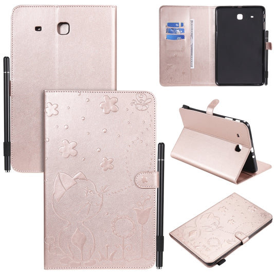 For Samsung Galaxy Tab E9.6 T560 Cat Bee Embossing Pattern Shockproof Table PC Protective Horizontal Flip Leather Case with Holder & Card Slots & Wallet & Pen Slot(Rose Gold) by bashfashion