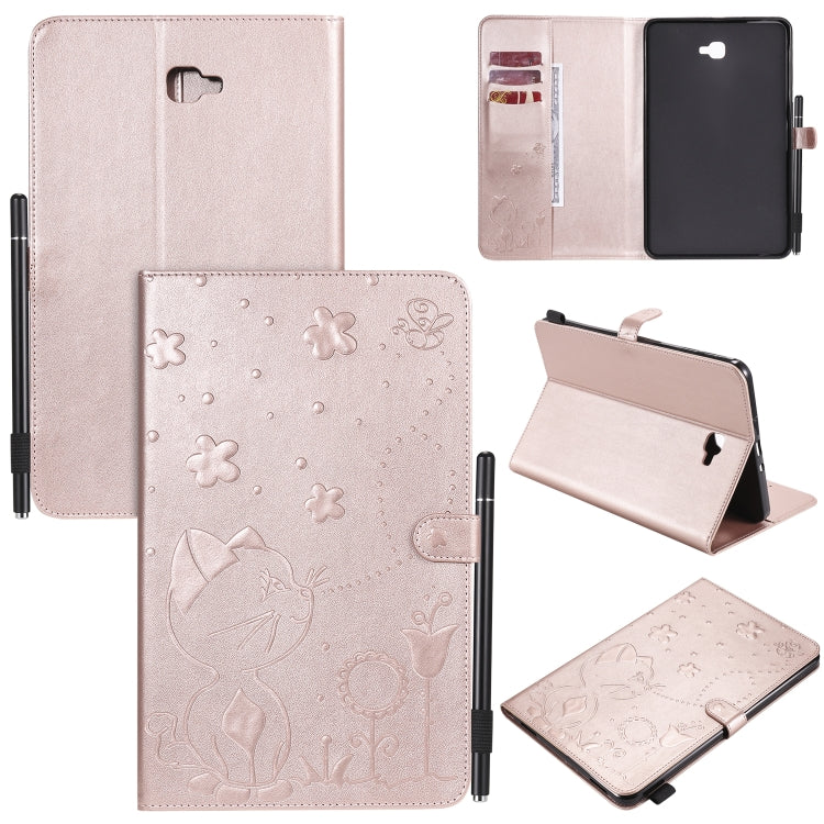 For Samsung Galaxy Tab A10.1 (2016) T580 Cat Bee Embossing Pattern Shockproof Table PC Protective Horizontal Flip Leather Case with Holder & Card Slots & Wallet & Pen Slot(Rose Gold) by bashfashion