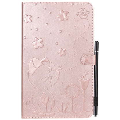 For Samsung Galaxy Tab A10.1 (2016) T580 Cat Bee Embossing Pattern Shockproof Table PC Protective Horizontal Flip Leather Case with Holder & Card Slots & Wallet & Pen Slot(Rose Gold) by bashfashion