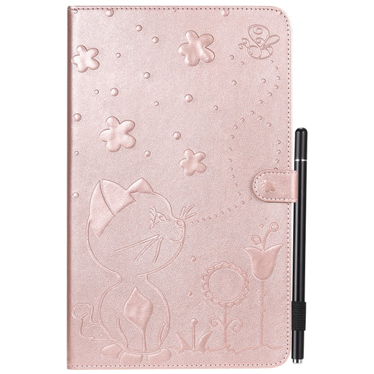 For Samsung Galaxy Tab A10.1 (2016) T580 Cat Bee Embossing Pattern Shockproof Table PC Protective Horizontal Flip Leather Case with Holder & Card Slots & Wallet & Pen Slot(Rose Gold) by bashfashion