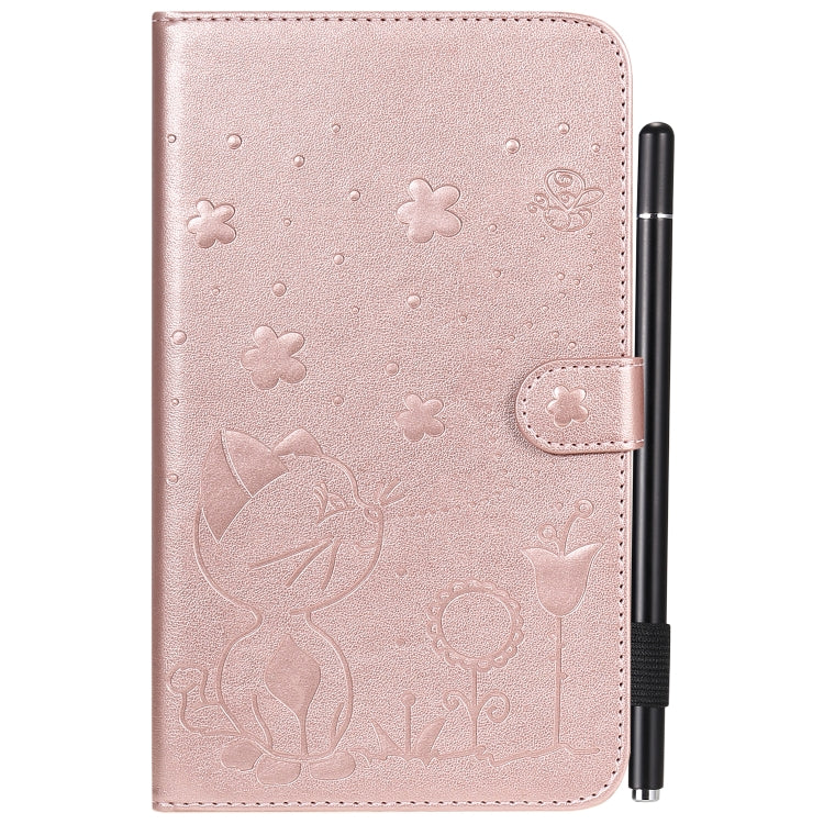 For Samsung Galaxy Tab A7.0 (2016) T280 Cat Bee Embossing Pattern Shockproof Table PC Protective Horizontal Flip Leather Case with Holder & Card Slots & Wallet & Pen Slot & Wake-up / Sleep Function(Rose Gold) by bashfashion