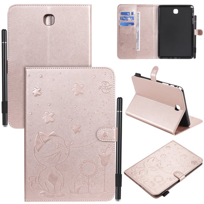For Samsung Galaxy Tab A8.0 (2015) T350 Cat Bee Embossing Pattern Shockproof Table PC Protective Horizontal Flip Leather Case with Holder & Card Slots & Wallet & Pen Slot & Wake-up / Sleep Function(Rose Gold) by bashfashion