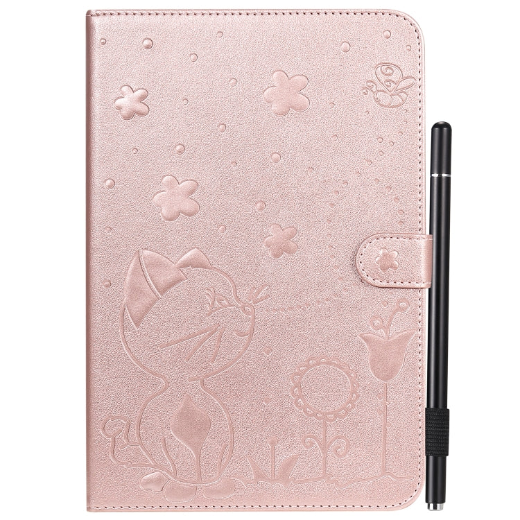 For Samsung Galaxy Tab A8.0 (2015) T350 Cat Bee Embossing Pattern Shockproof Table PC Protective Horizontal Flip Leather Case with Holder & Card Slots & Wallet & Pen Slot & Wake-up / Sleep Function(Rose Gold) by bashfashion