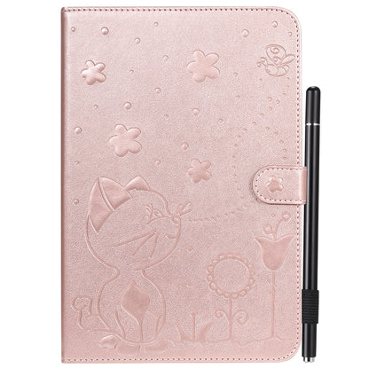 For Samsung Galaxy Tab A8.0 (2015) T350 Cat Bee Embossing Pattern Shockproof Table PC Protective Horizontal Flip Leather Case with Holder & Card Slots & Wallet & Pen Slot & Wake-up / Sleep Function(Rose Gold) by bashfashion