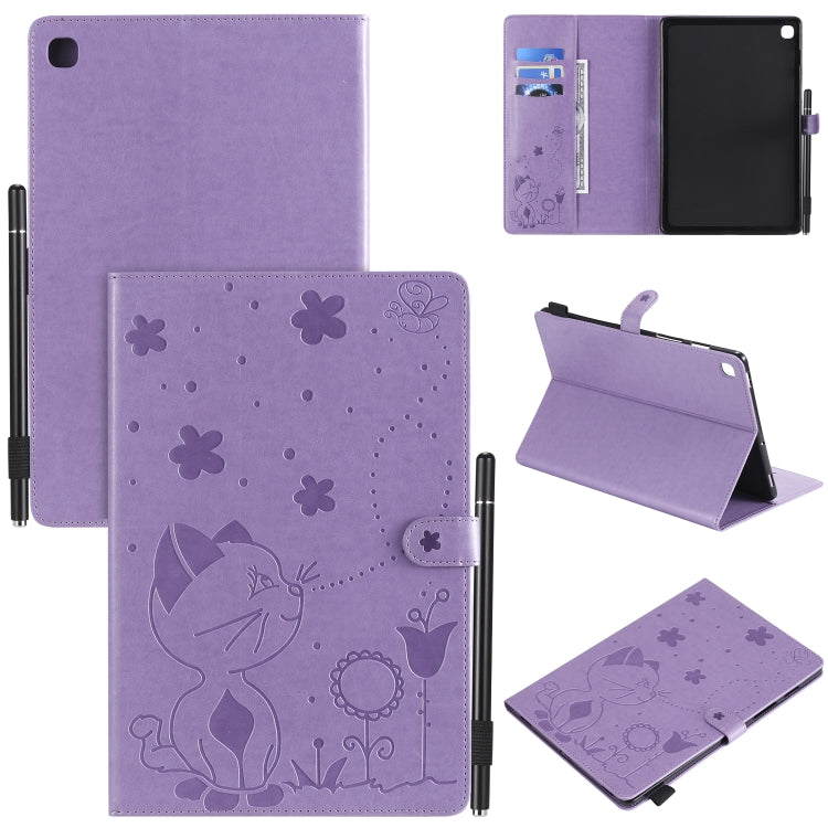 For Samsung Galaxy Tab S5e T720 / T725 Cat Bee Embossing Pattern Shockproof Table PC Protective Horizontal Flip Leather Case with Holder & Card Slots & Wallet & Pen Slot & Wake-up / Sleep Function(Purple) by bashfashion
