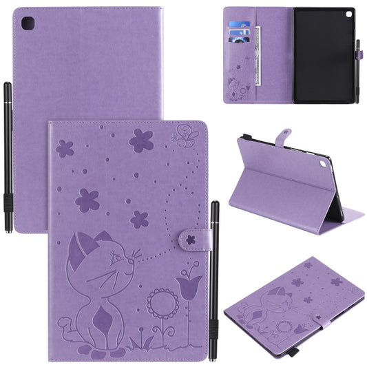 For Samsung Galaxy Tab S5e T720 / T725 Cat Bee Embossing Pattern Shockproof Table PC Protective Horizontal Flip Leather Case with Holder & Card Slots & Wallet & Pen Slot & Wake-up / Sleep Function(Purple) by bashfashion