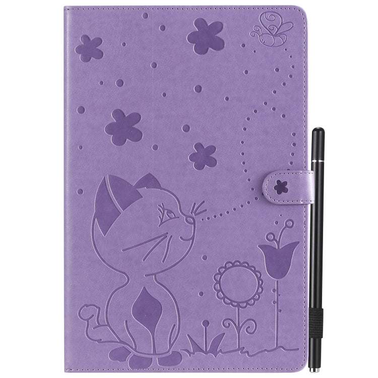 For Samsung Galaxy Tab S5e T720 / T725 Cat Bee Embossing Pattern Shockproof Table PC Protective Horizontal Flip Leather Case with Holder & Card Slots & Wallet & Pen Slot & Wake-up / Sleep Function(Purple) by bashfashion