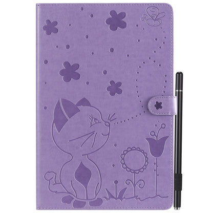 For Samsung Galaxy Tab S5e T720 / T725 Cat Bee Embossing Pattern Shockproof Table PC Protective Horizontal Flip Leather Case with Holder & Card Slots & Wallet & Pen Slot & Wake-up / Sleep Function(Purple) by bashfashion