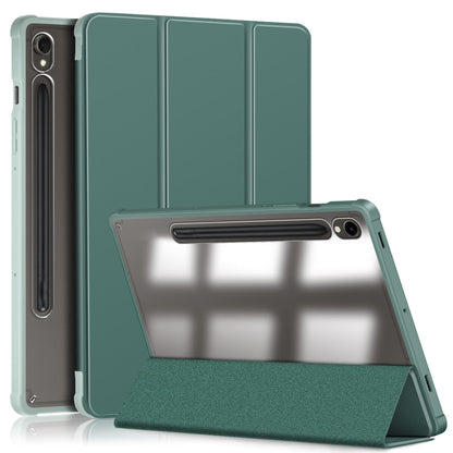 For Samsung Galaxy Tab S9 Acrylic 3-folding Smart Leather Tablet Case(Deep Green) by bashfashion