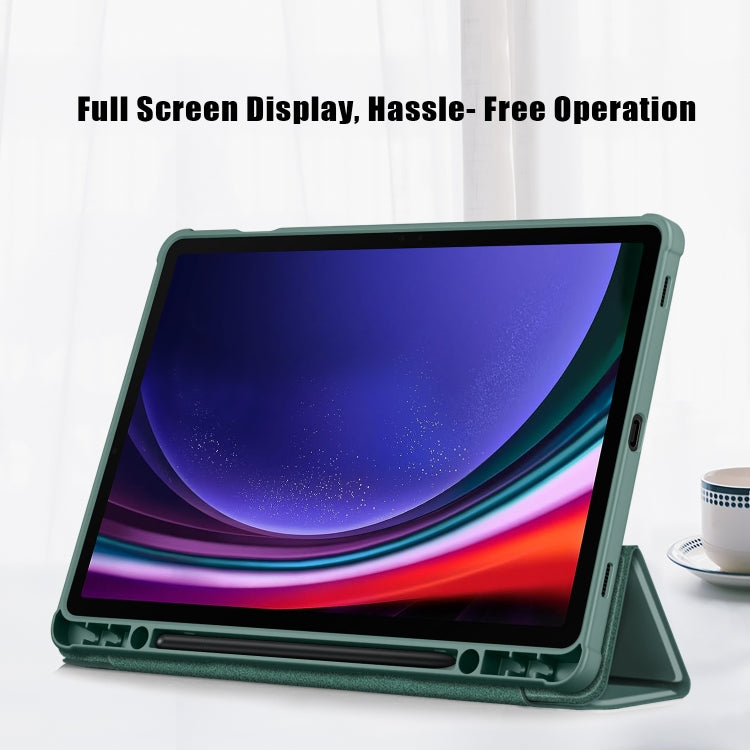 For Samsung Galaxy Tab S9 Acrylic 3-folding Smart Leather Tablet Case(Deep Green) by bashfashion