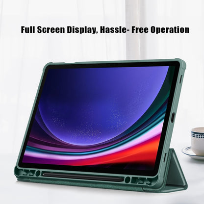 For Samsung Galaxy Tab S9 Acrylic 3-folding Smart Leather Tablet Case(Deep Green) by bashfashion