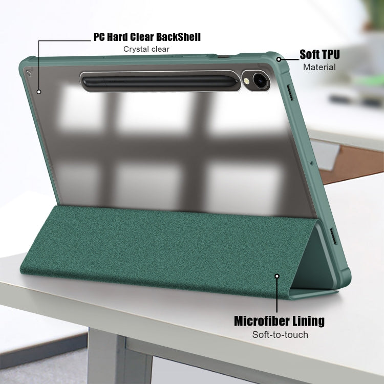 For Samsung Galaxy Tab S9 Acrylic 3-folding Smart Leather Tablet Case(Deep Green) by bashfashion