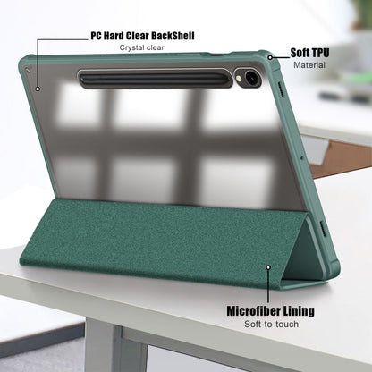 For Samsung Galaxy Tab S9 Acrylic 3-folding Smart Leather Tablet Case(Deep Green) by bashfashion