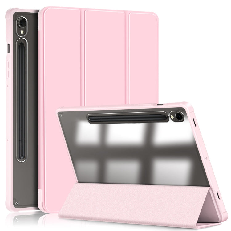For Samsung Galaxy Tab S9 Acrylic 3-folding Smart Leather Tablet Case(Pink) by bashfashion