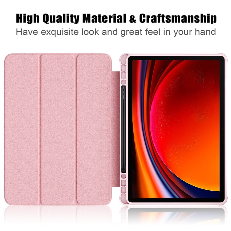 For Samsung Galaxy Tab S9 Acrylic 3-folding Smart Leather Tablet Case(Pink) by bashfashion