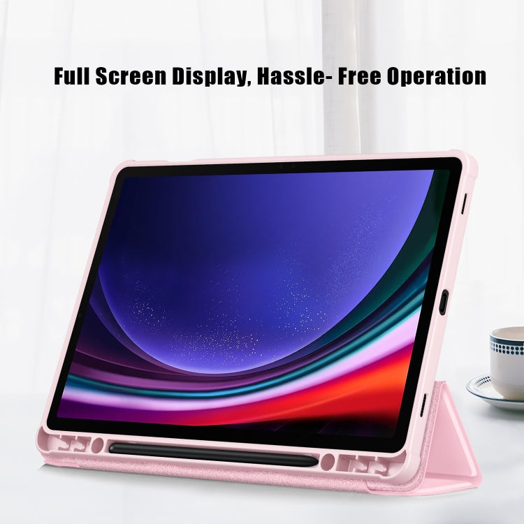 For Samsung Galaxy Tab S9 Acrylic 3-folding Smart Leather Tablet Case(Pink) by bashfashion