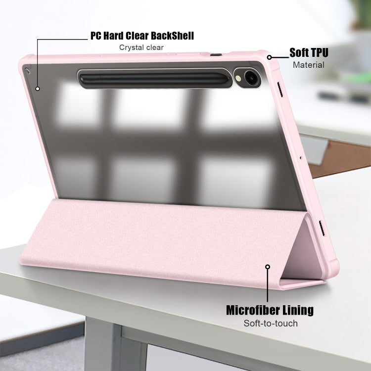 For Samsung Galaxy Tab S9 Acrylic 3-folding Smart Leather Tablet Case(Pink) by bashfashion
