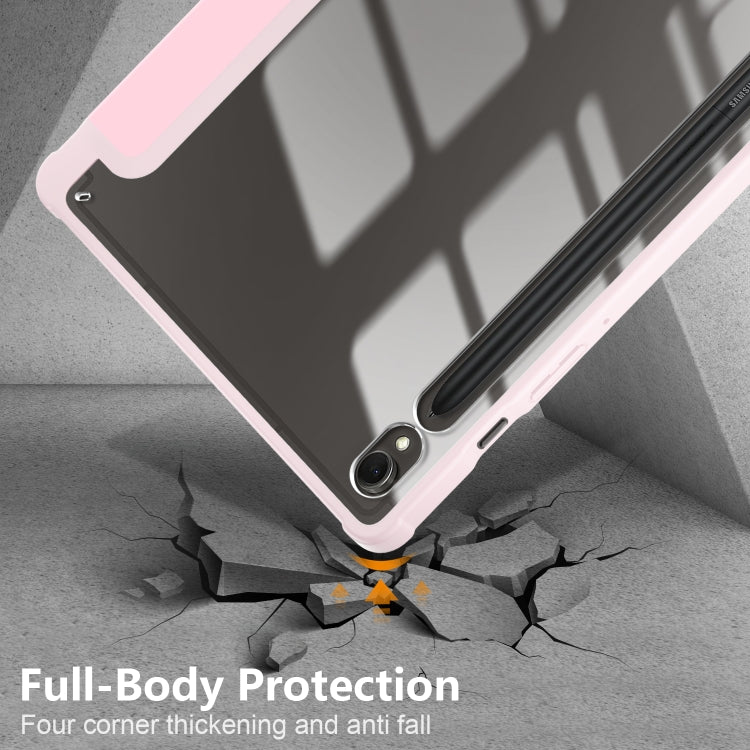 For Samsung Galaxy Tab S9 Acrylic 3-folding Smart Leather Tablet Case(Pink) by bashfashion