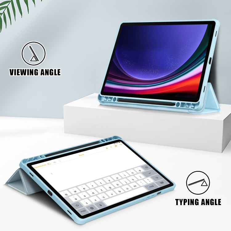 For Samsung Galaxy Tab S9 Acrylic 3-folding Smart Leather Tablet Case(Sky Blue) by bashfashion