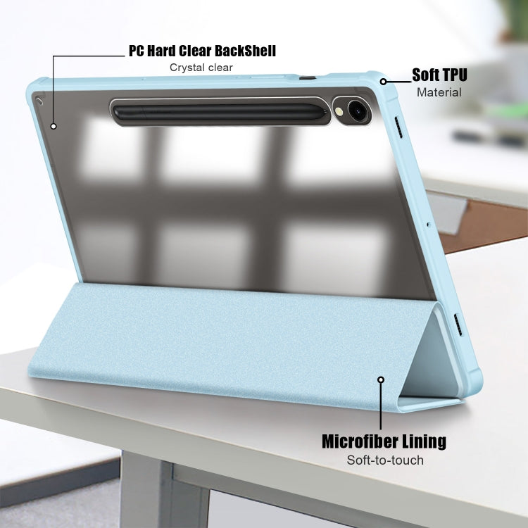 For Samsung Galaxy Tab S9 Acrylic 3-folding Smart Leather Tablet Case(Sky Blue) by bashfashion
