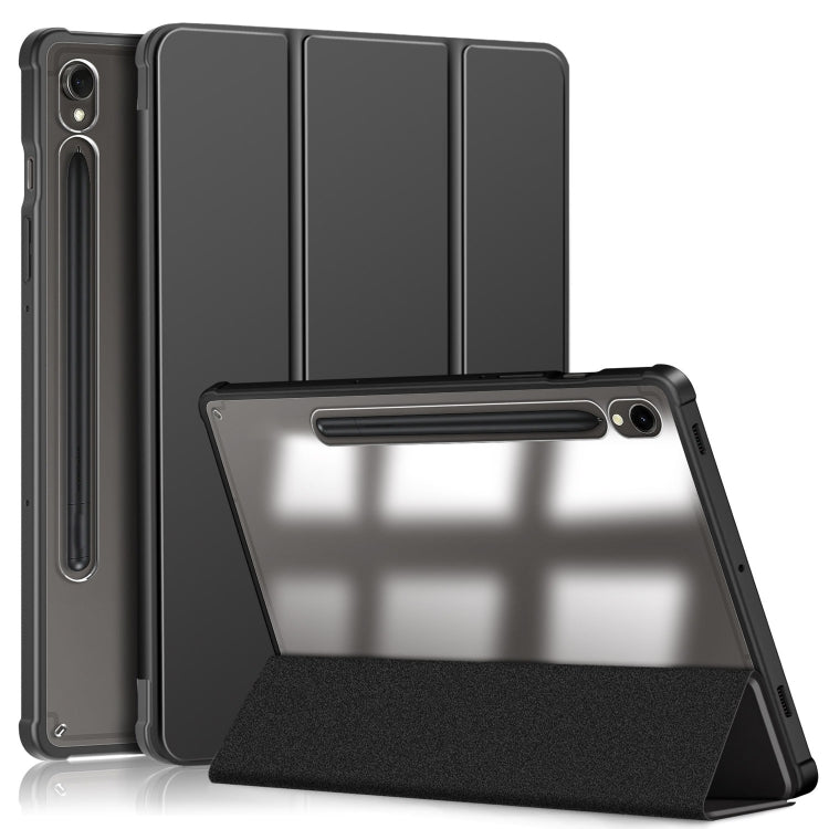 For Samsung Galaxy Tab S9 Acrylic 3-folding Smart Leather Tablet Case(Black) by bashfashion