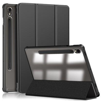 For Samsung Galaxy Tab S9 Acrylic 3-folding Smart Leather Tablet Case(Black) by bashfashion