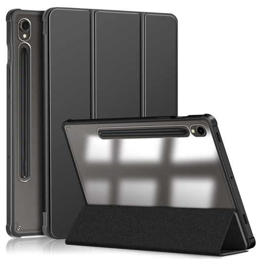 For Samsung Galaxy Tab S9 Acrylic 3-folding Smart Leather Tablet Case(Black) by bashfashion