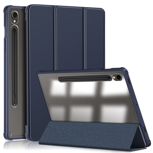 For Samsung Galaxy Tab S9 Acrylic 3-folding Smart Leather Tablet Case(Dark Blue) by bashfashion