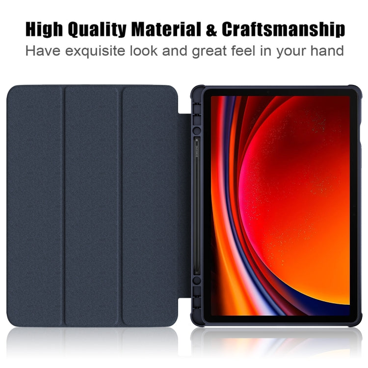 For Samsung Galaxy Tab S9 Acrylic 3-folding Smart Leather Tablet Case(Dark Blue) by bashfashion