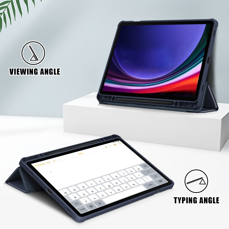 For Samsung Galaxy Tab S9 Acrylic 3-folding Smart Leather Tablet Case(Dark Blue) by bashfashion