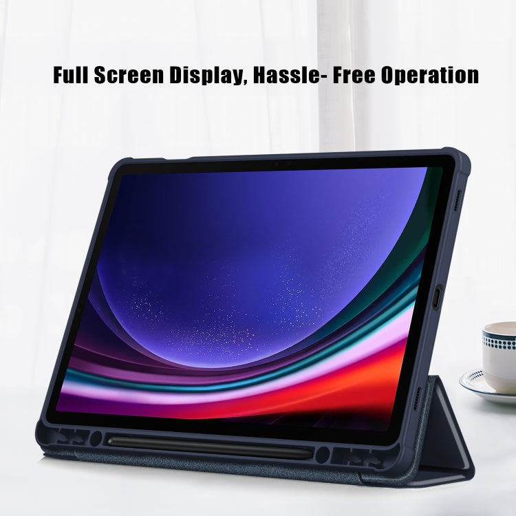 For Samsung Galaxy Tab S9 Acrylic 3-folding Smart Leather Tablet Case(Dark Blue) by bashfashion